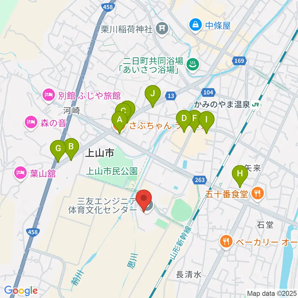 三友エンジニア体育文化センター周辺のファミレス・ファーストフード一覧地図
