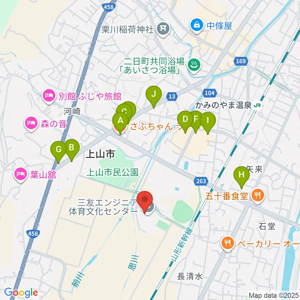 三友エンジニア体育文化センター周辺のファミレス・ファーストフード一覧地図
