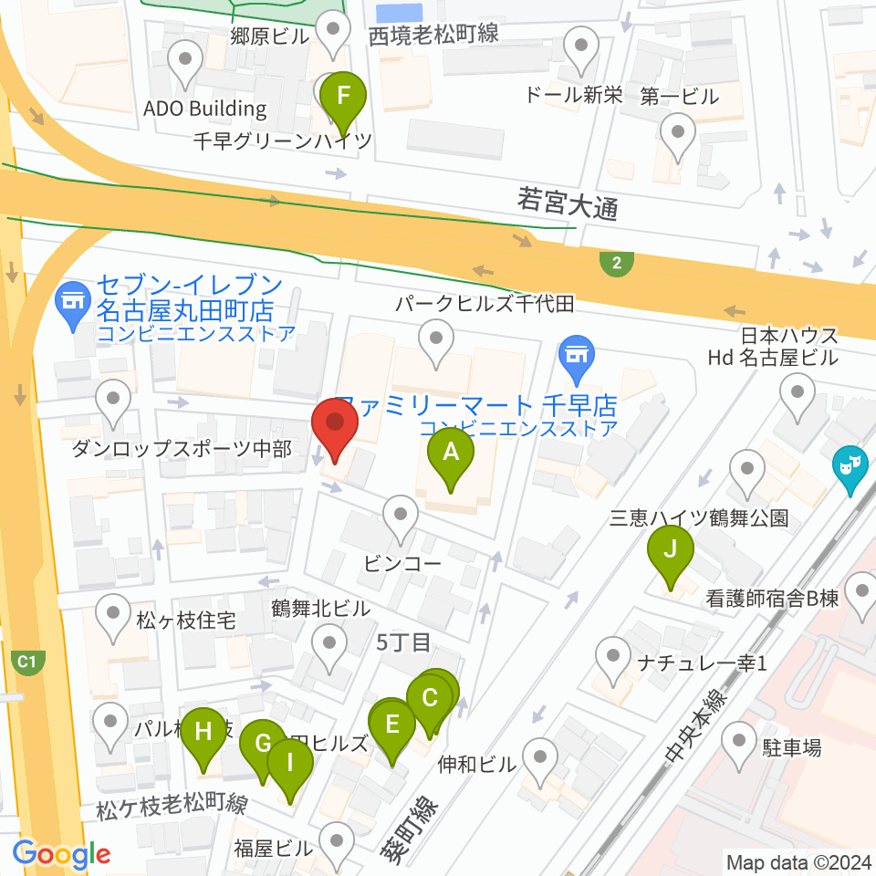 名鶴ダンスカンパニー周辺のファミレス・ファーストフード一覧地図
