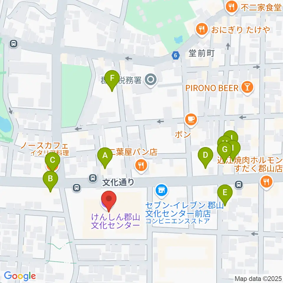 けんしん郡山文化センター周辺のファミレス・ファーストフード一覧地図