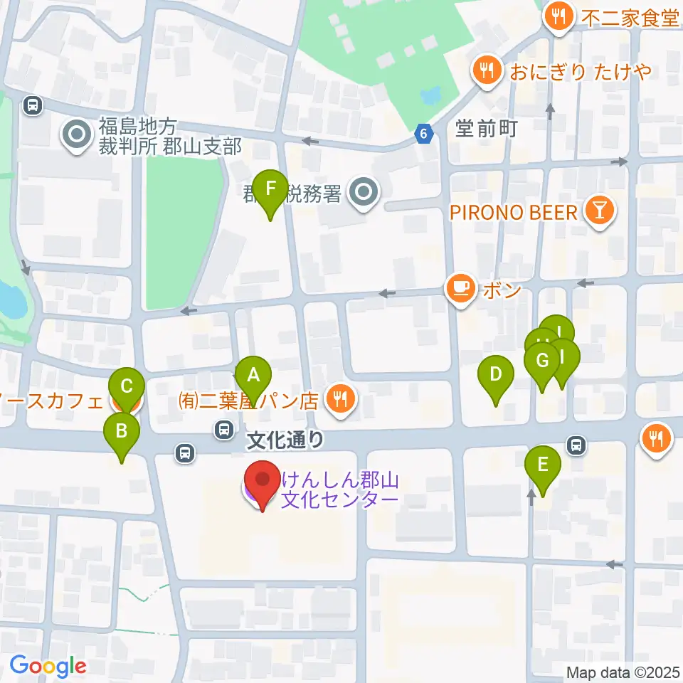 けんしん郡山文化センター周辺のファミレス・ファーストフード一覧地図