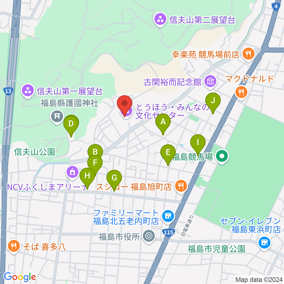 とうほう・みんなの文化センター周辺のファミレス・ファーストフード一覧地図