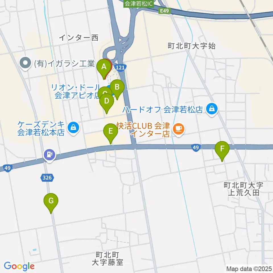 会津若松アピオスペース周辺のファミレス・ファーストフード一覧地図