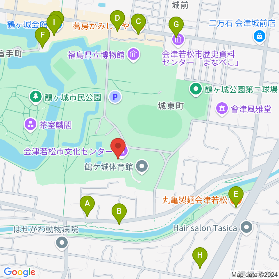 会津若松市文化センター周辺のファミレス・ファーストフード一覧地図