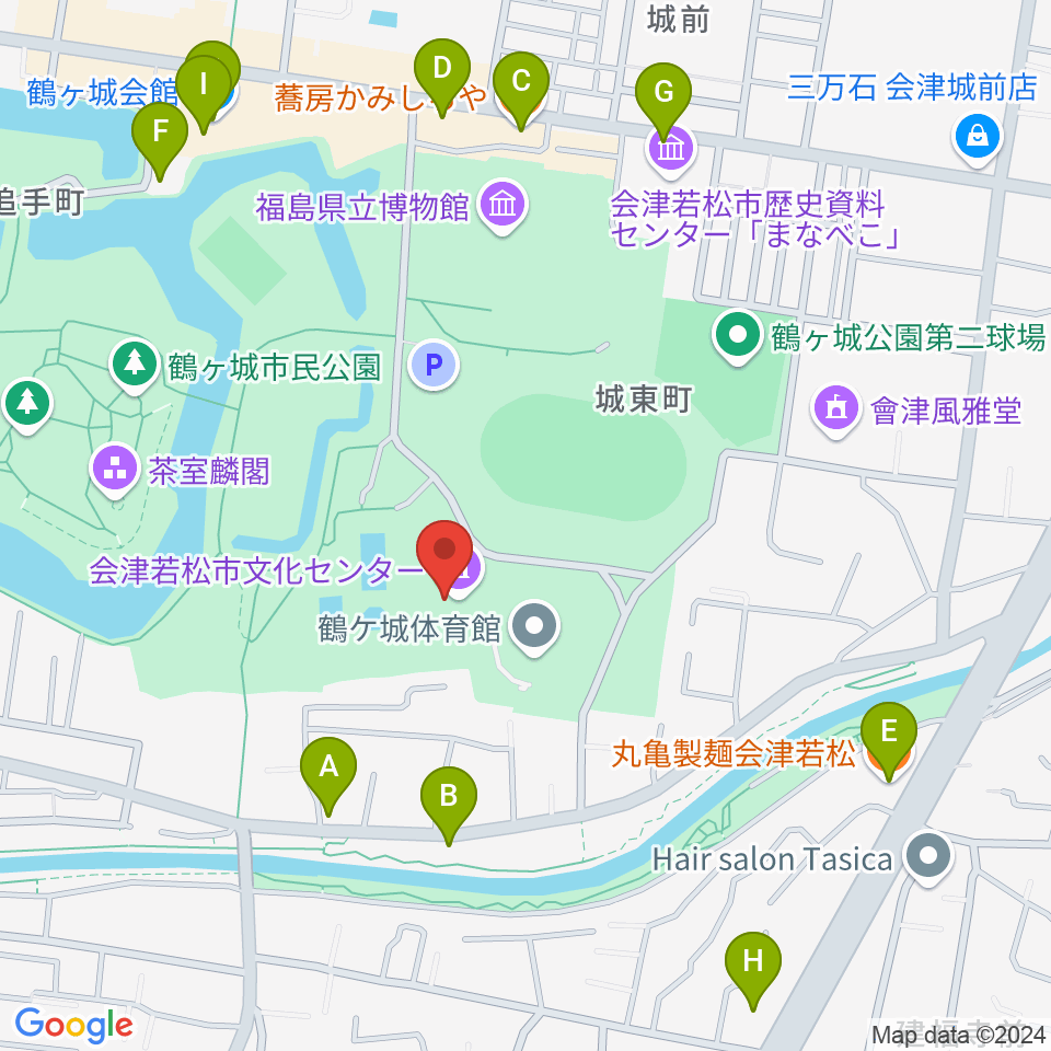 会津若松市文化センター周辺のファミレス・ファーストフード一覧地図