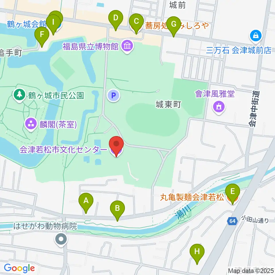 会津若松市文化センター周辺のファミレス・ファーストフード一覧地図