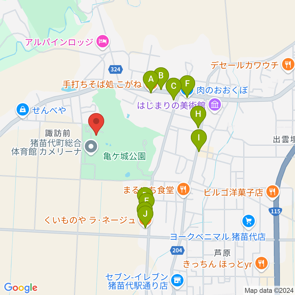 猪苗代町体験交流館周辺のファミレス・ファーストフード一覧地図