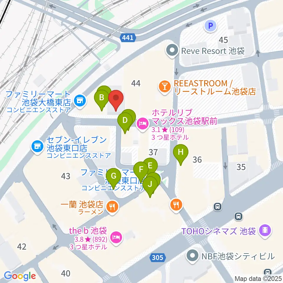 池袋ミスマッチ周辺のファミレス・ファーストフード一覧地図