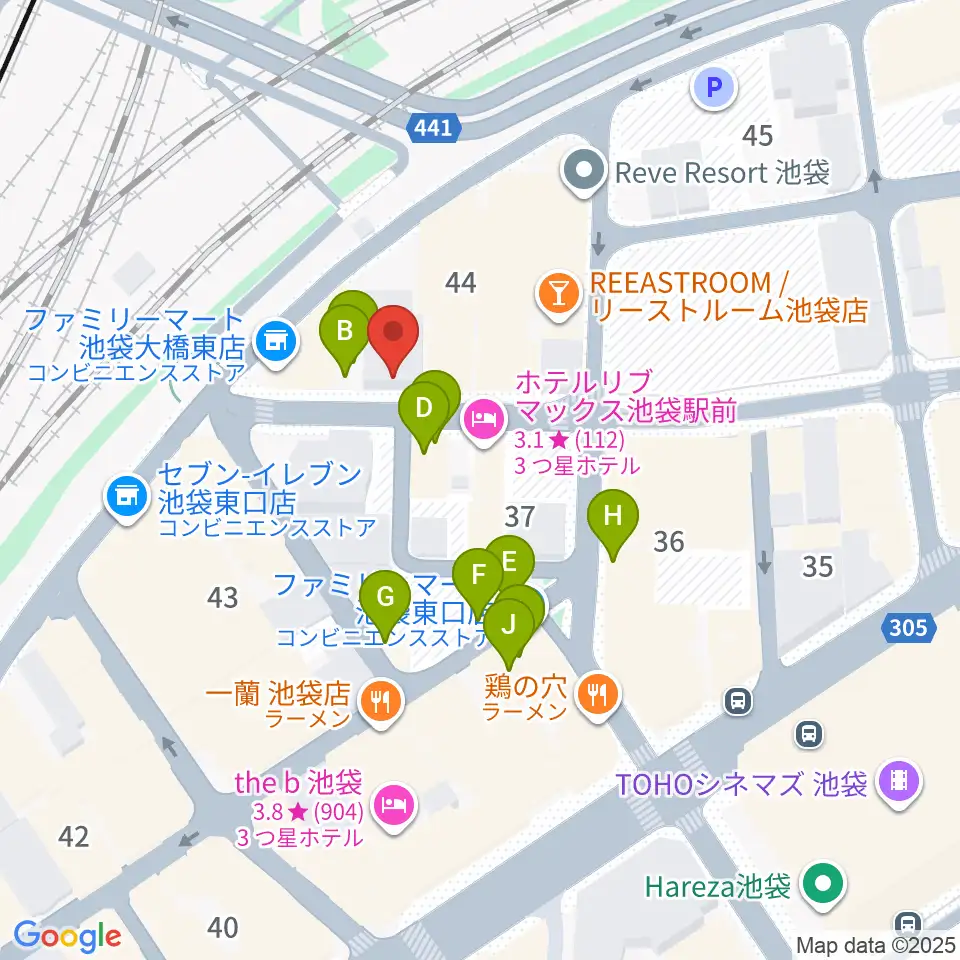 池袋ミスマッチ周辺のファミレス・ファーストフード一覧地図