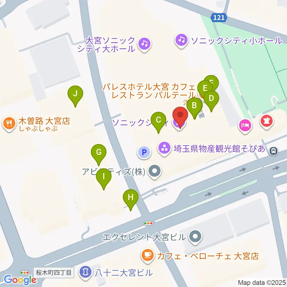 大宮ソニックシティホール周辺のファミレス・ファーストフード一覧地図