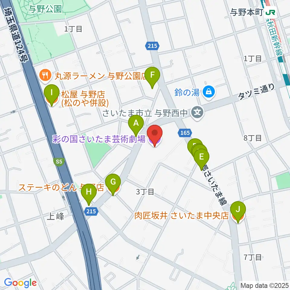 彩の国さいたま芸術劇場周辺のファミレス・ファーストフード一覧地図