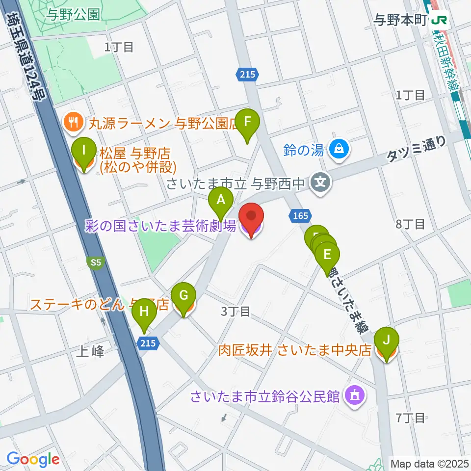 彩の国さいたま芸術劇場周辺のファミレス・ファーストフード一覧地図