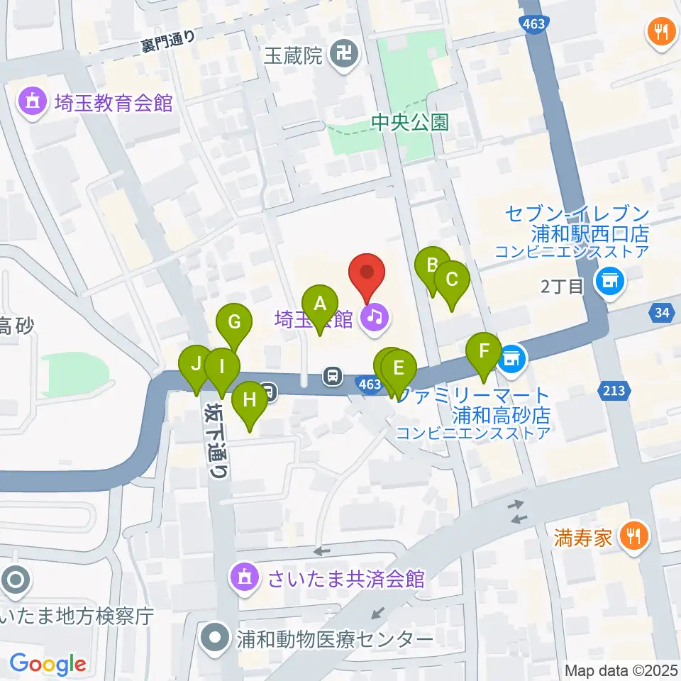 埼玉会館周辺のファミレス・ファーストフード一覧地図