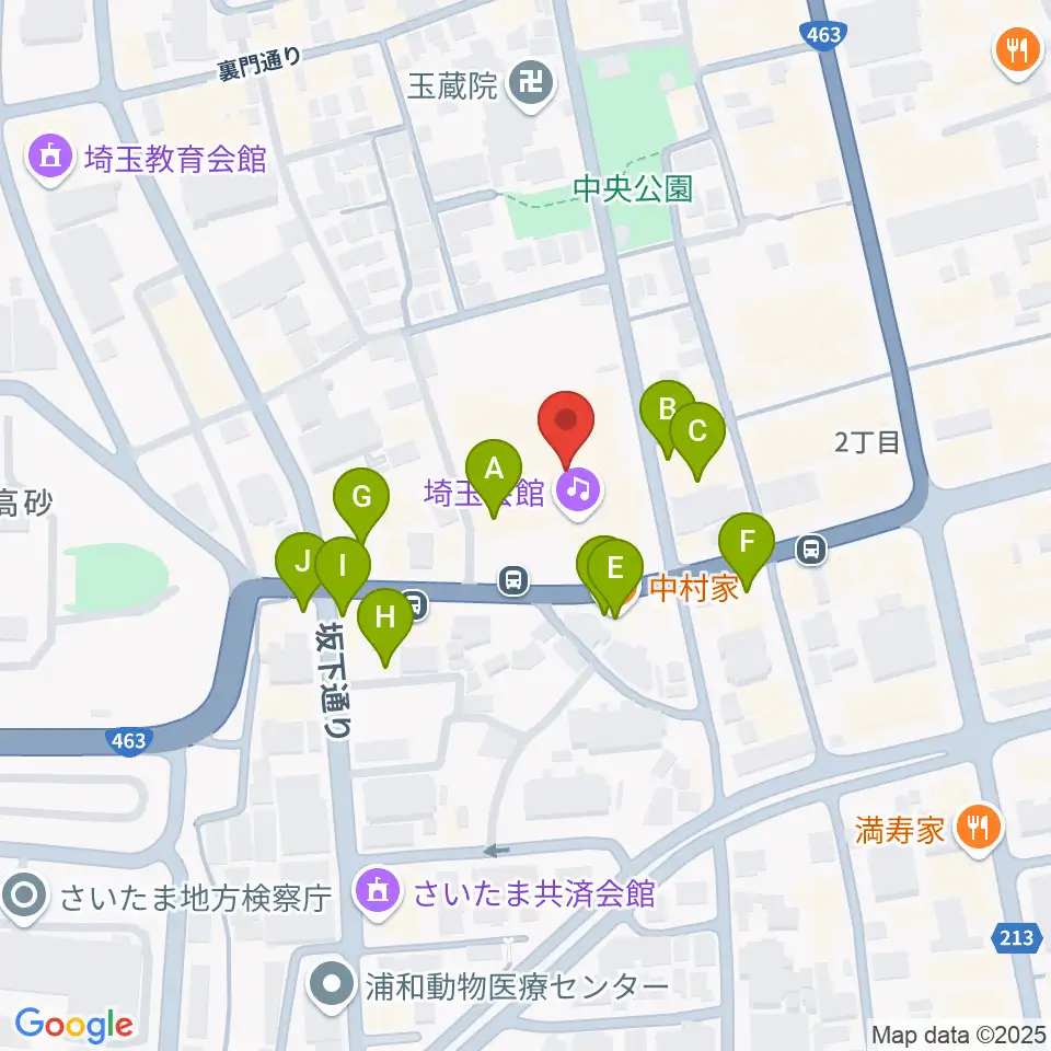 埼玉会館周辺のファミレス・ファーストフード一覧地図