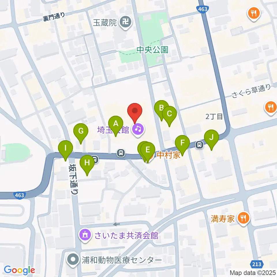 埼玉会館周辺のファミレス・ファーストフード一覧地図