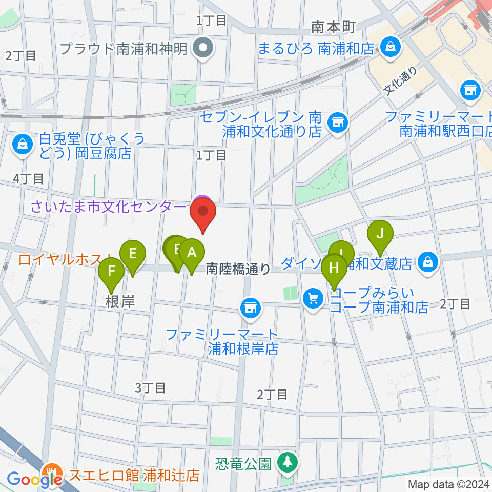 さいたま市文化センター周辺のファミレス・ファーストフード一覧地図