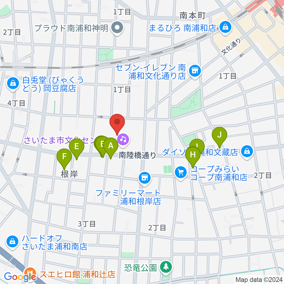 さいたま市文化センター周辺のファミレス・ファーストフード一覧地図