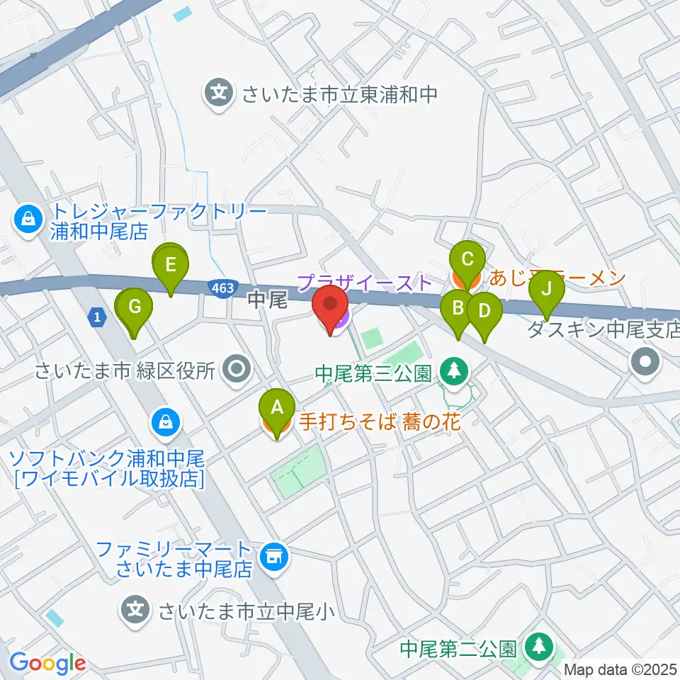 プラザイースト周辺のファミレス・ファーストフード一覧地図