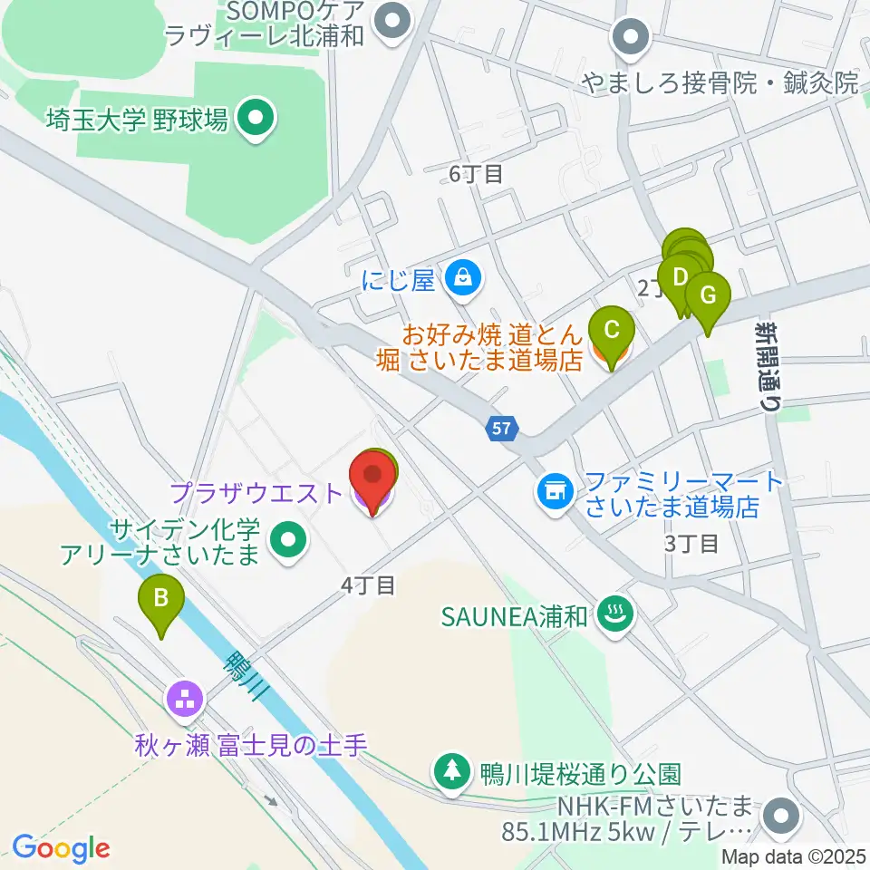 プラザウエスト周辺のファミレス・ファーストフード一覧地図