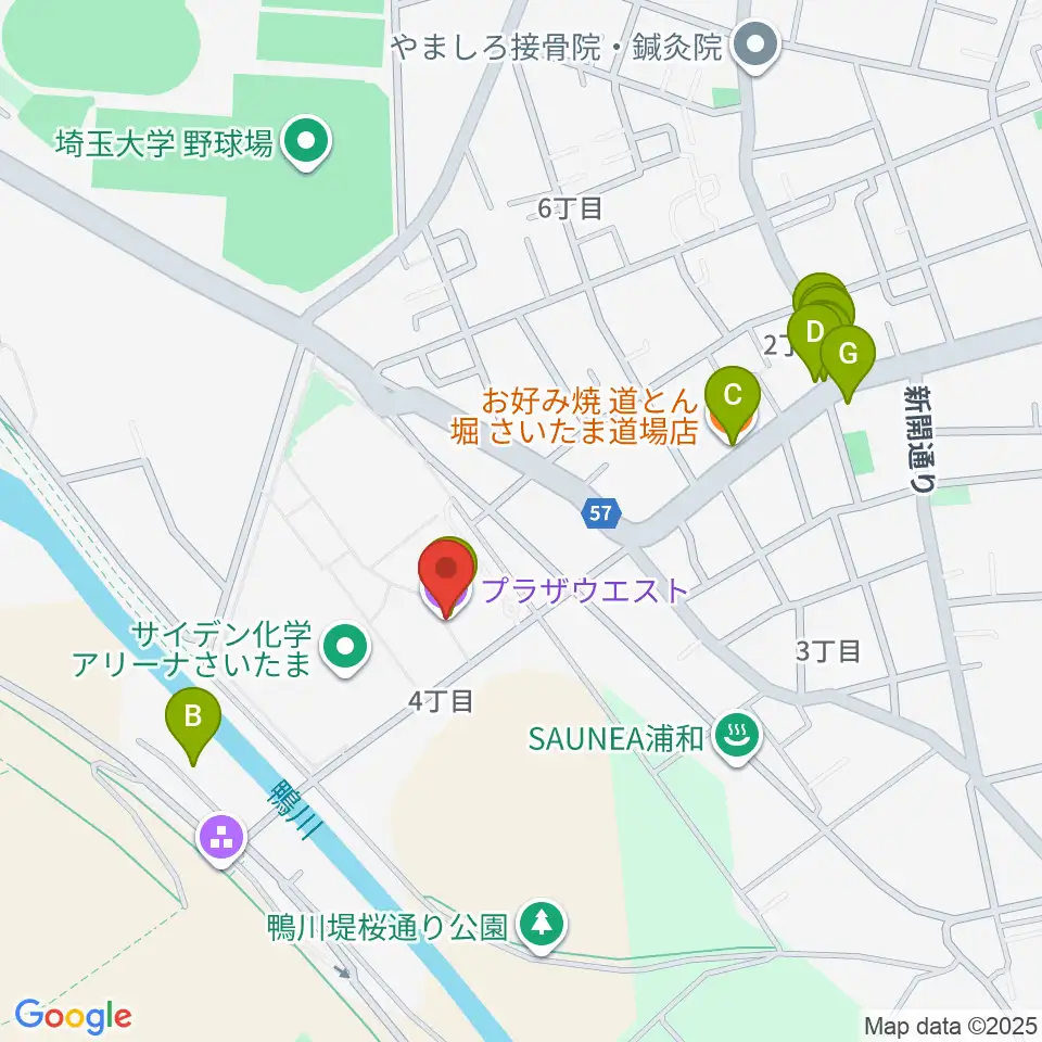 プラザウエスト周辺のファミレス・ファーストフード一覧地図