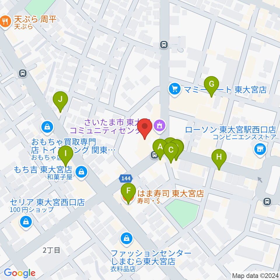 東大宮コミュニティセンター周辺のファミレス・ファーストフード一覧地図