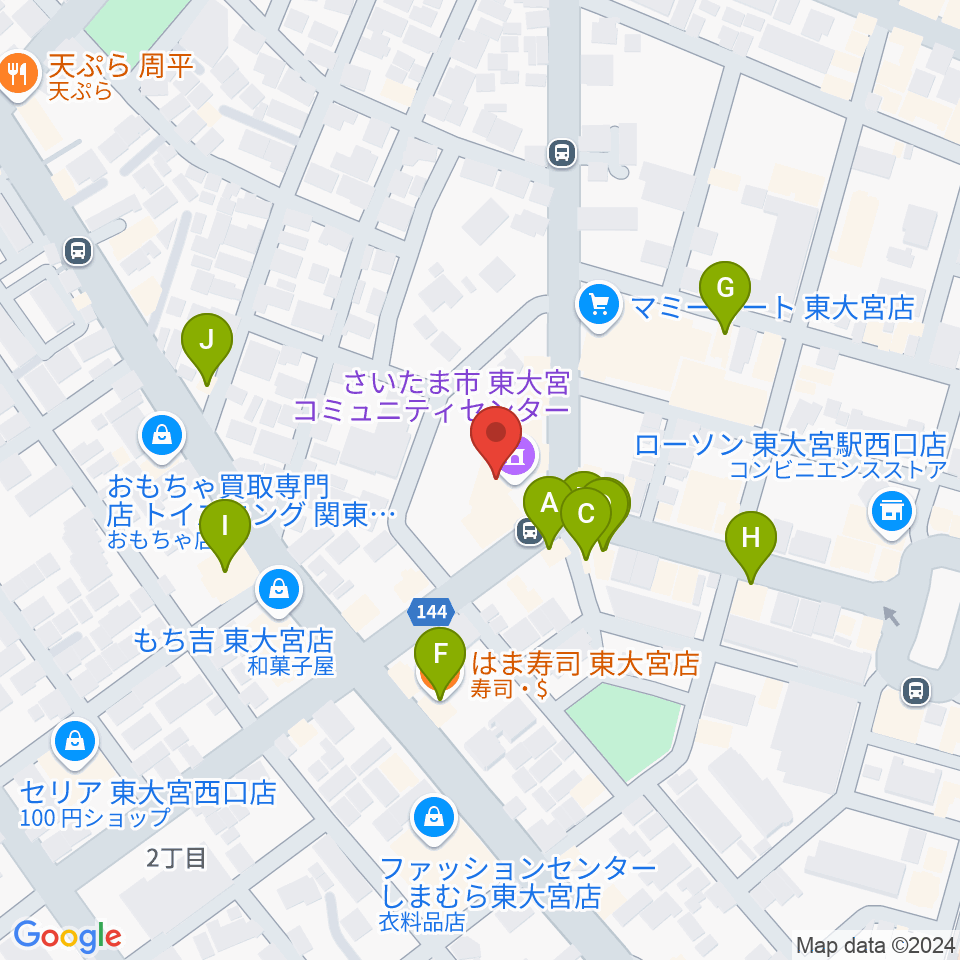 東大宮コミュニティセンター周辺のファミレス・ファーストフード一覧地図