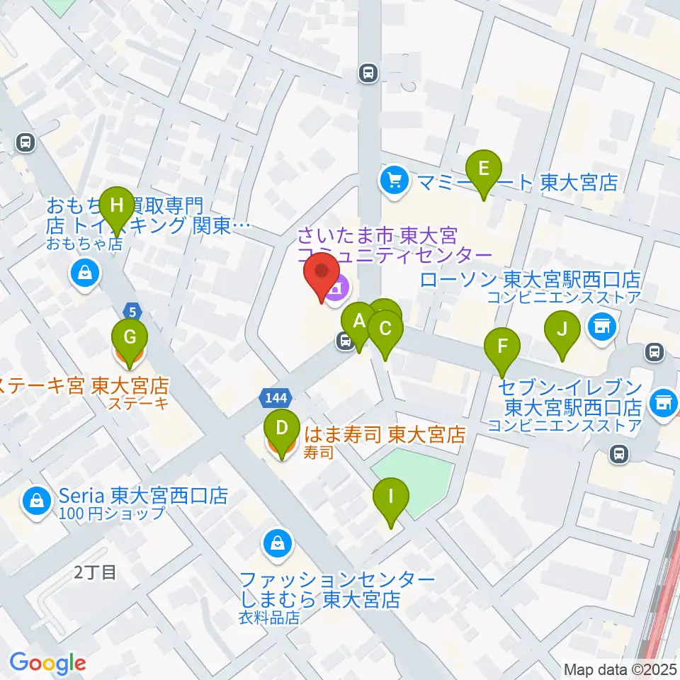東大宮コミュニティセンター周辺のファミレス・ファーストフード一覧地図