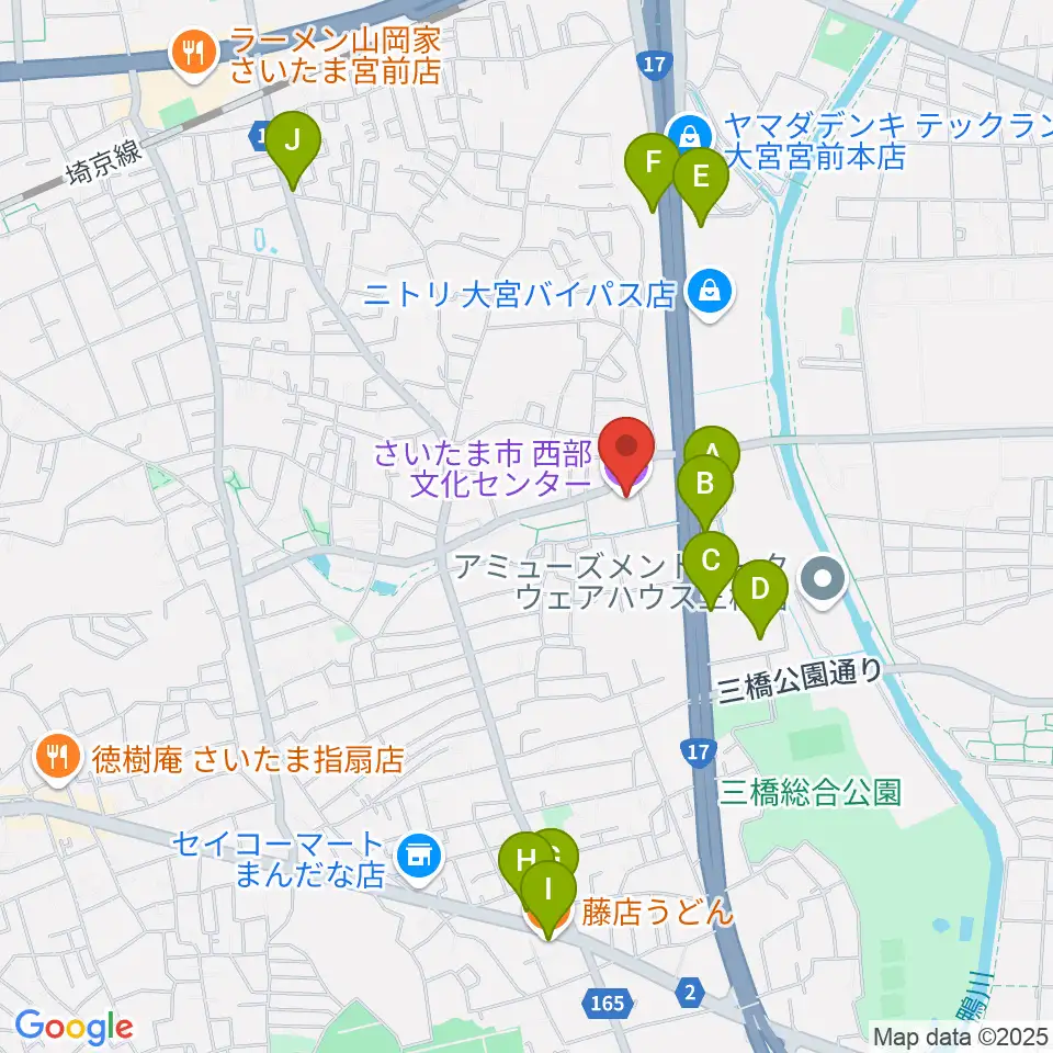 さいたま市西部文化センター周辺のファミレス・ファーストフード一覧地図