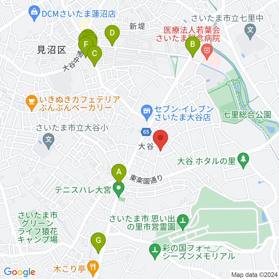 七里コミュニティセンター周辺のファミレス・ファーストフード一覧地図