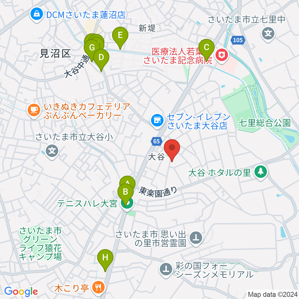 七里コミュニティセンター周辺のファミレス・ファーストフード一覧地図