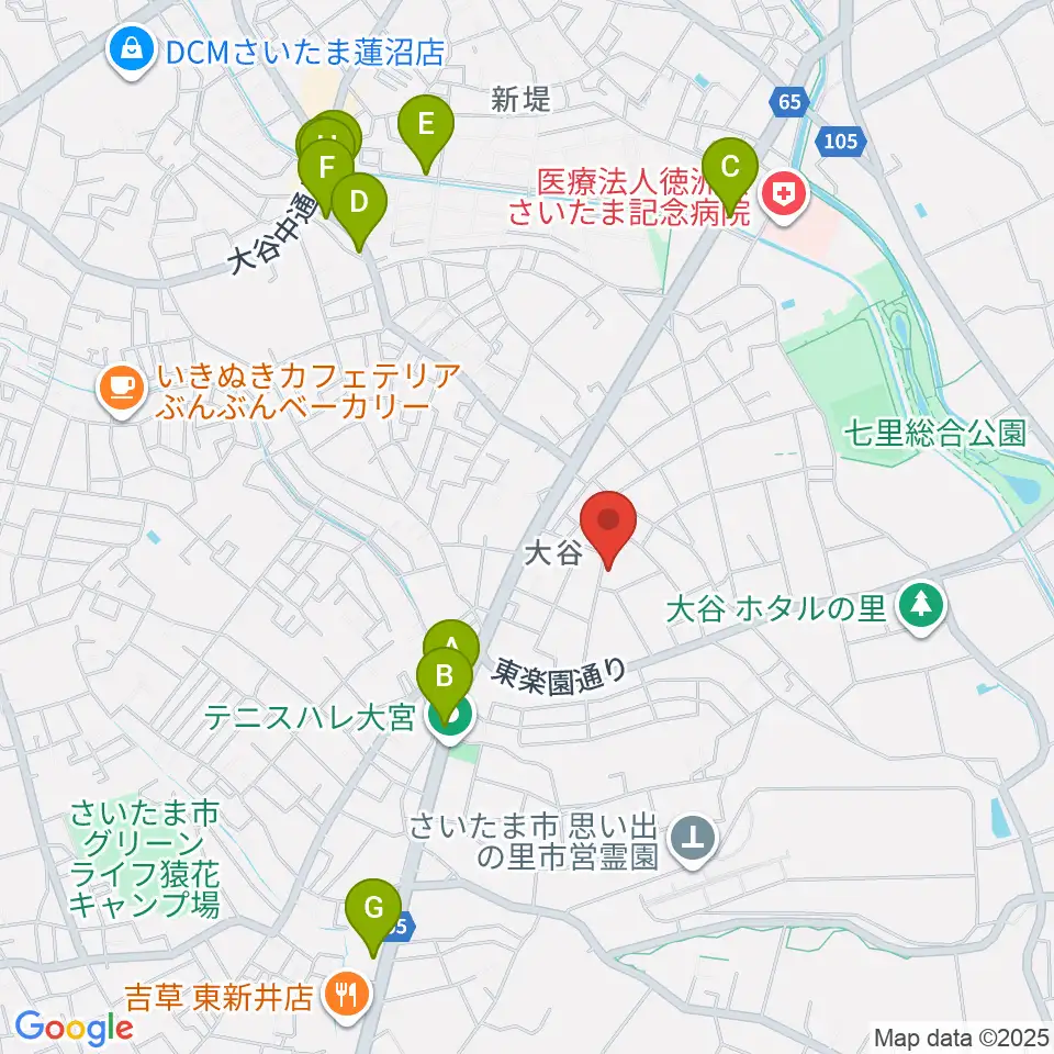 七里コミュニティセンター周辺のファミレス・ファーストフード一覧地図