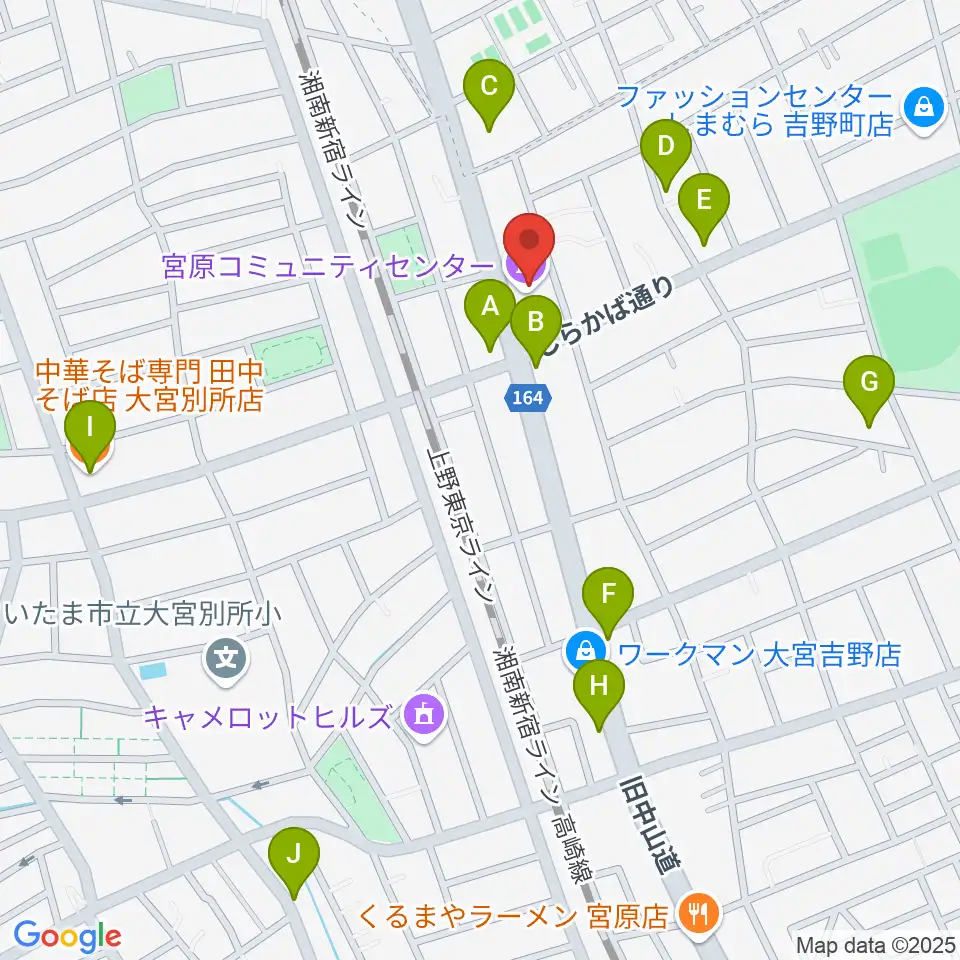 宮原コミュニティセンター 周辺のファミレス・ファーストフード一覧地図