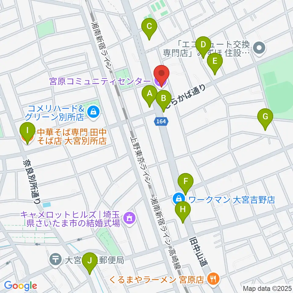 宮原コミュニティセンター 周辺のファミレス・ファーストフード一覧地図