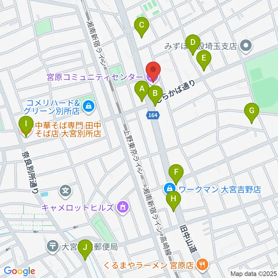 宮原コミュニティセンター 周辺のファミレス・ファーストフード一覧地図