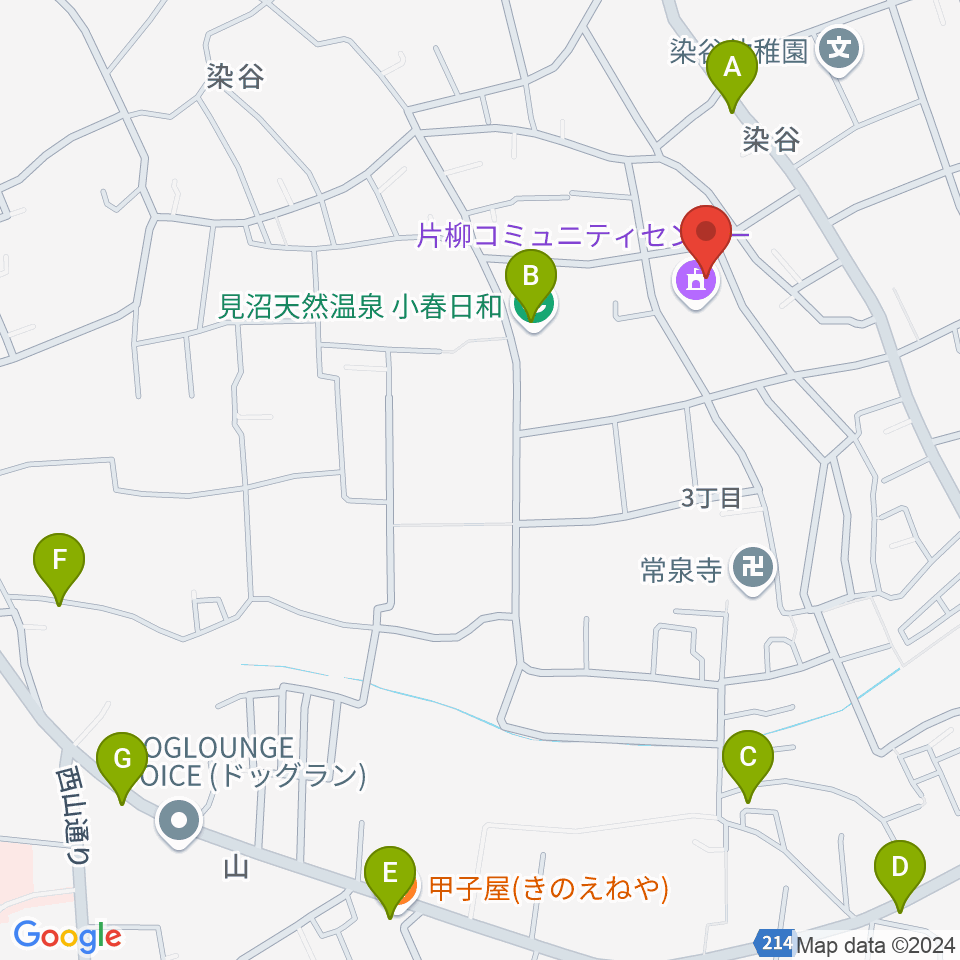 片柳コミュニティセンター 周辺のファミレス・ファーストフード一覧地図