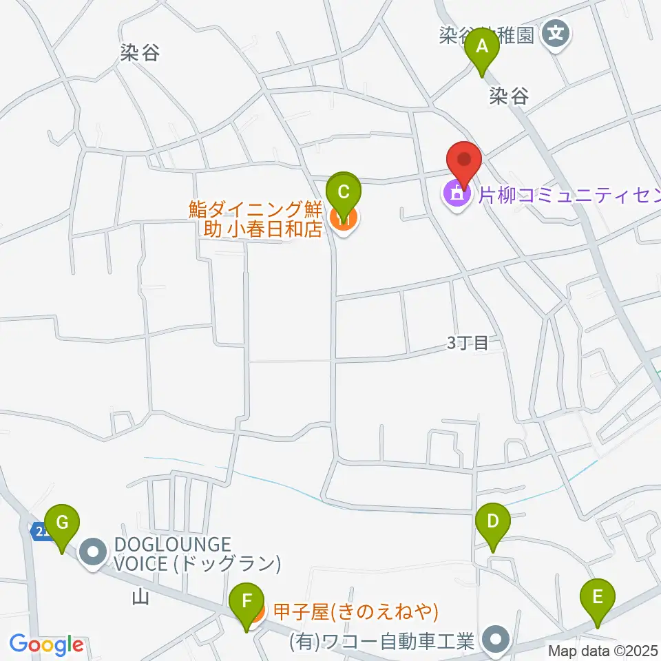 片柳コミュニティセンター 周辺のファミレス・ファーストフード一覧地図