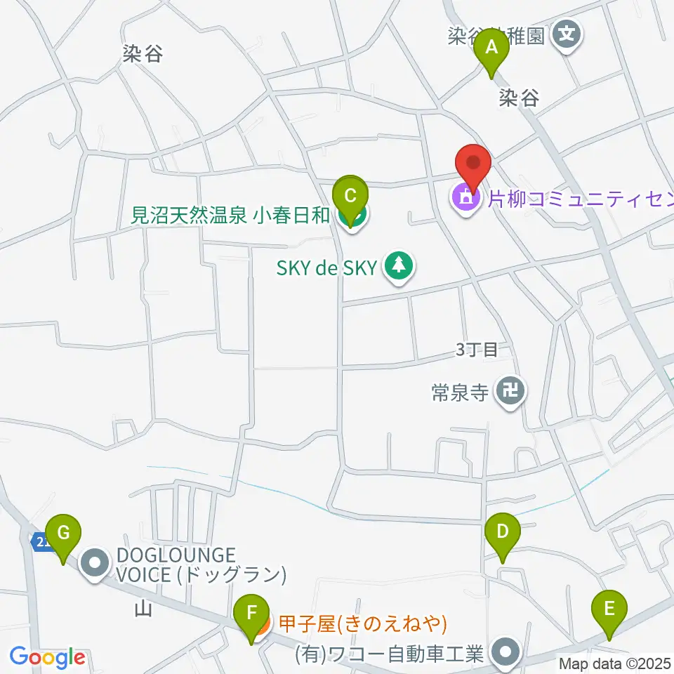 片柳コミュニティセンター 周辺のファミレス・ファーストフード一覧地図