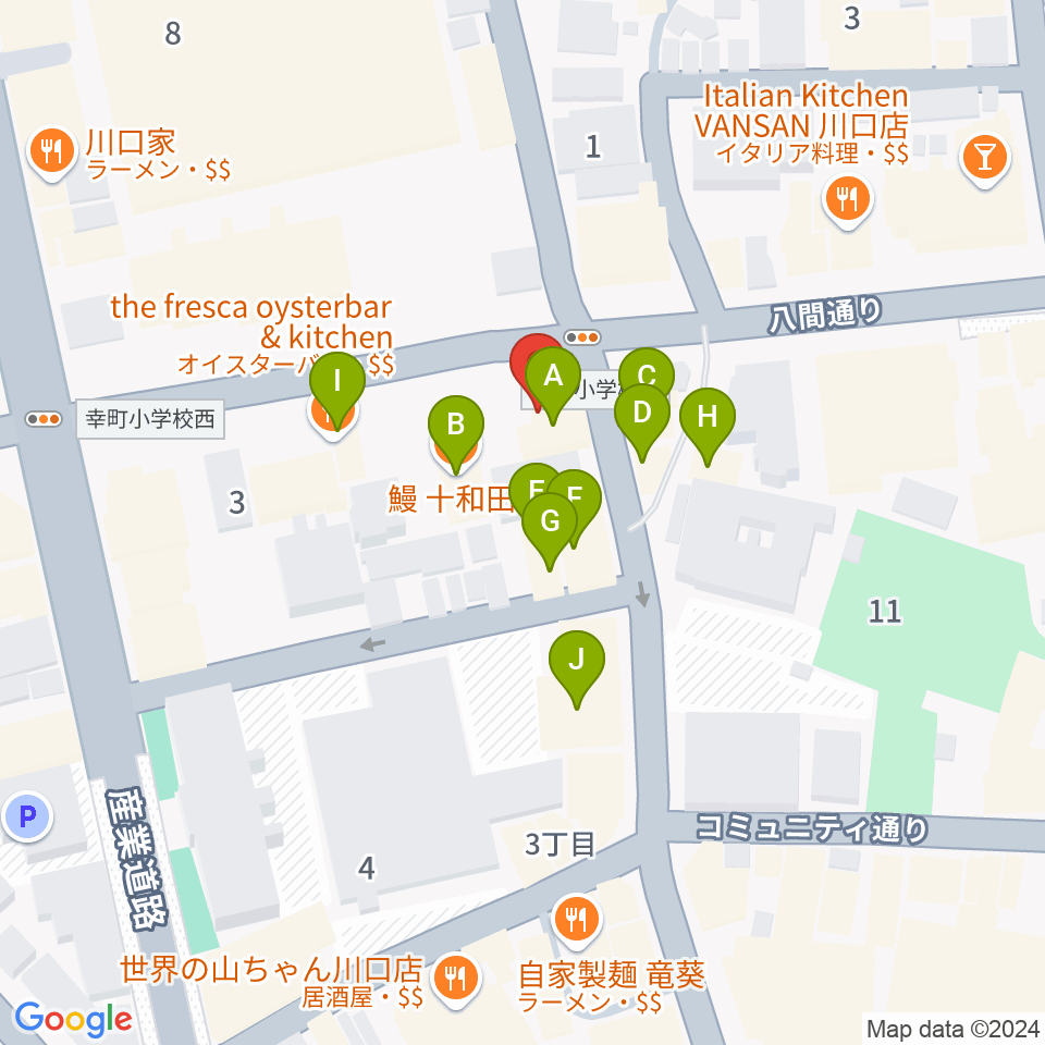 川口キャバリーノ周辺のファミレス・ファーストフード一覧地図