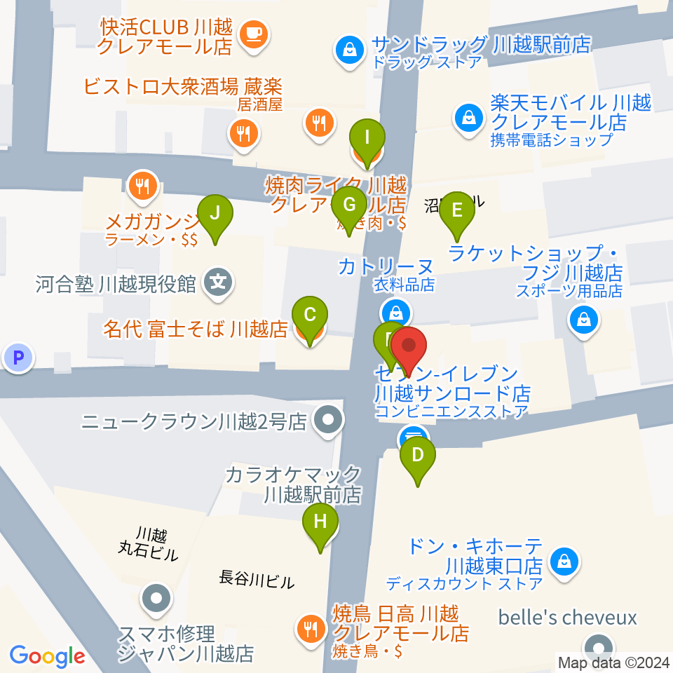 川越Jammin'周辺のファミレス・ファーストフード一覧地図