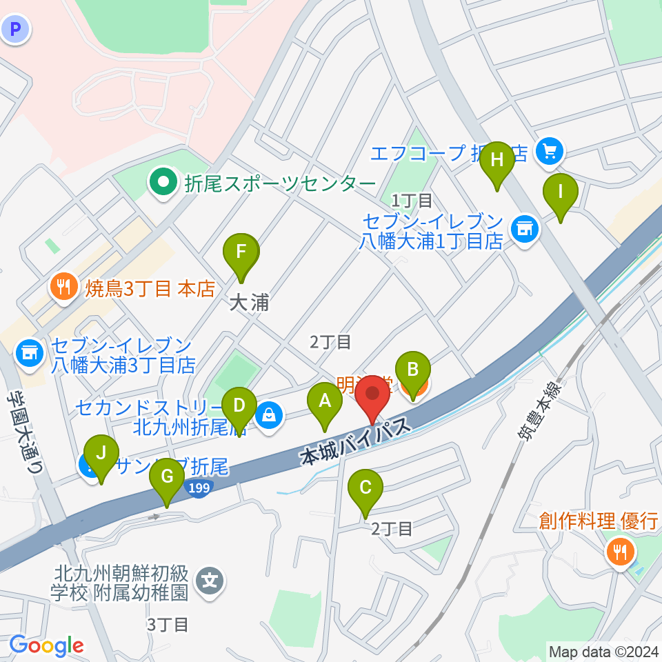 スタジオバンブー周辺のファミレス・ファーストフード一覧地図