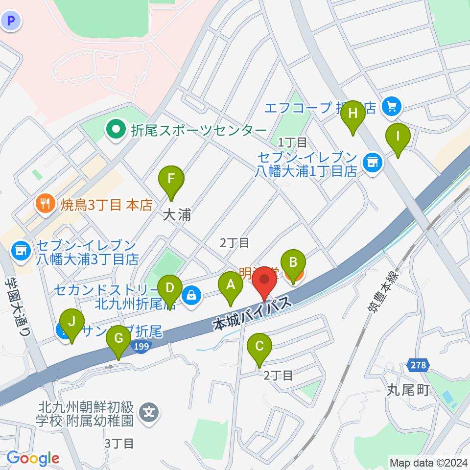 スタジオバンブー周辺のファミレス・ファーストフード一覧地図