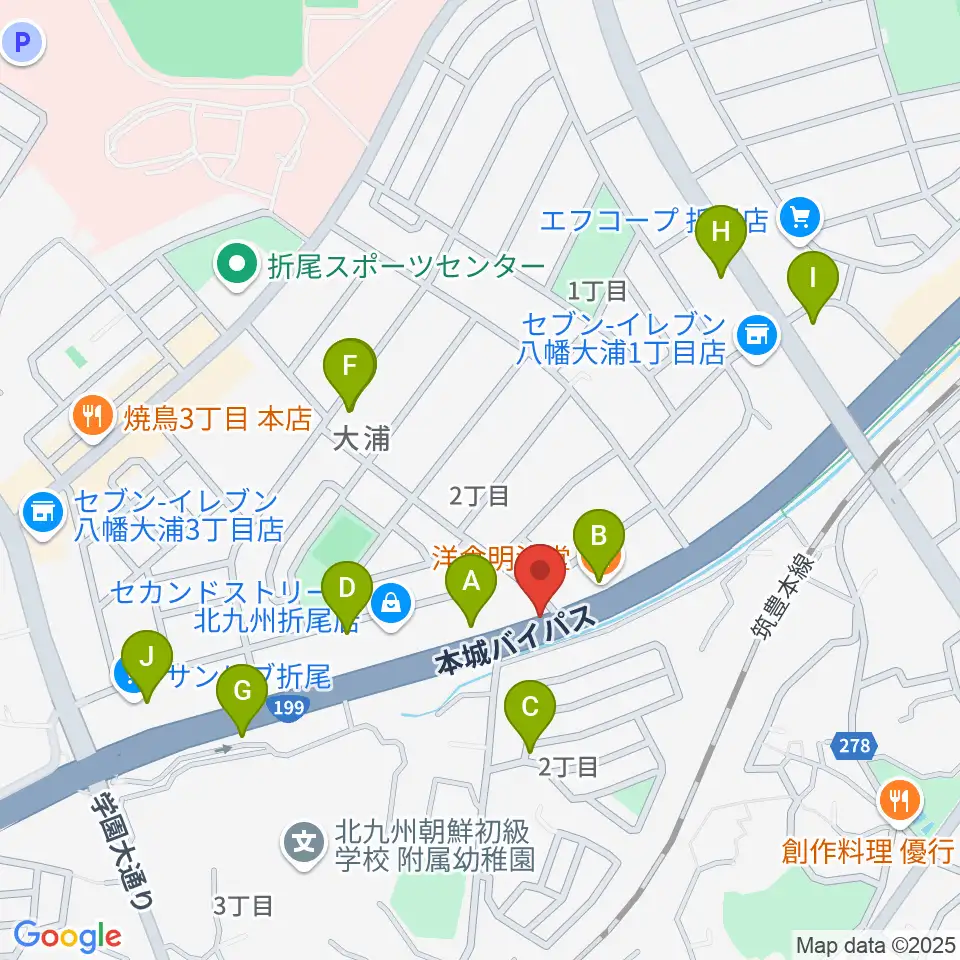 スタジオバンブー周辺のファミレス・ファーストフード一覧地図