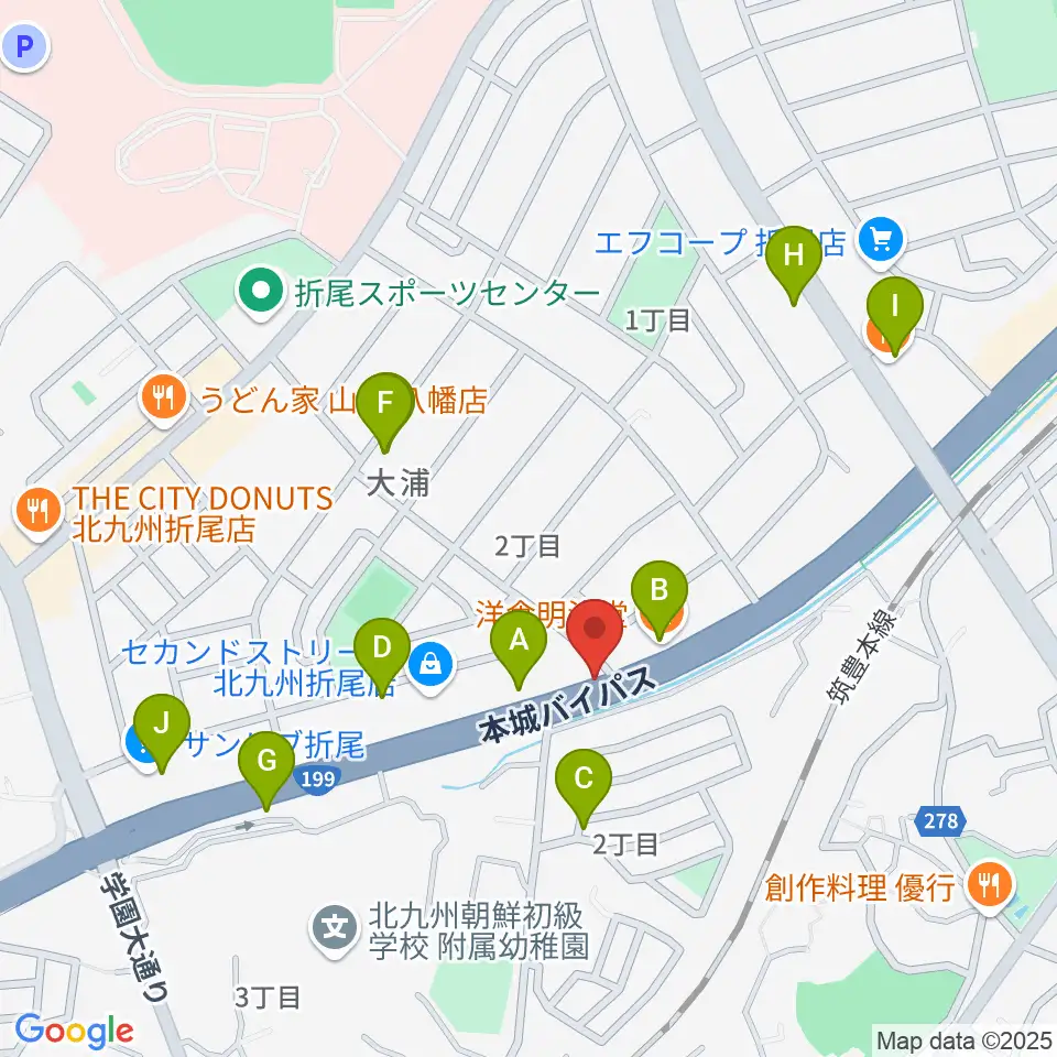 スタジオバンブー周辺のファミレス・ファーストフード一覧地図