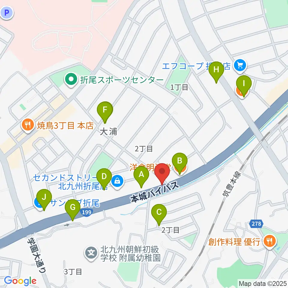 スタジオバンブー周辺のファミレス・ファーストフード一覧地図