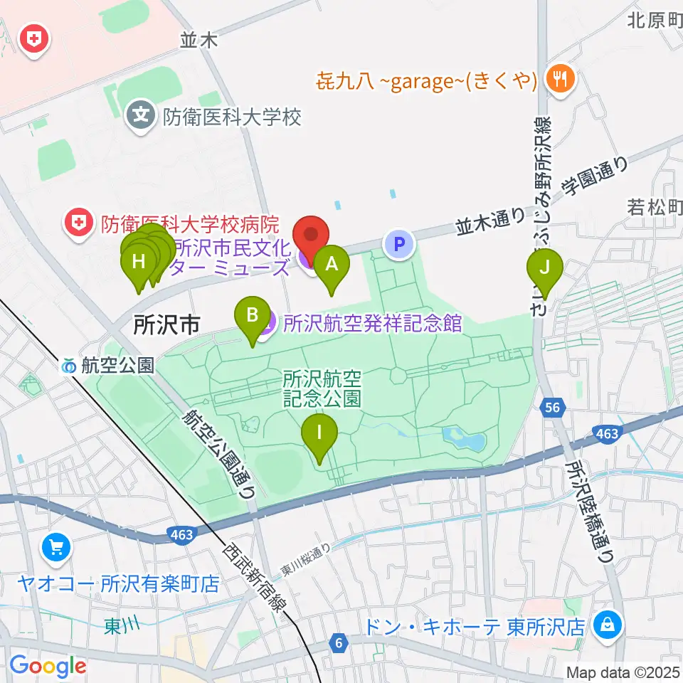所沢市民文化センターミューズ周辺のファミレス・ファーストフード一覧地図