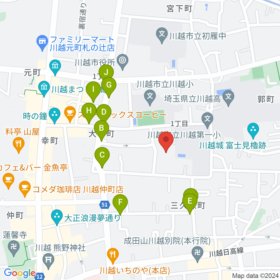 川越市やまぶき会館周辺のファミレス・ファーストフード一覧地図