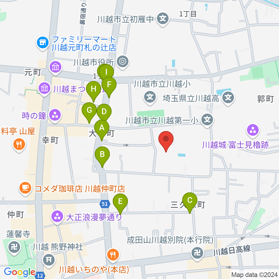 川越市やまぶき会館周辺のファミレス・ファーストフード一覧地図