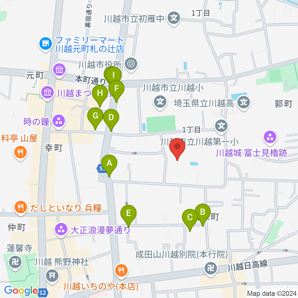 川越市やまぶき会館周辺のファミレス・ファーストフード一覧地図