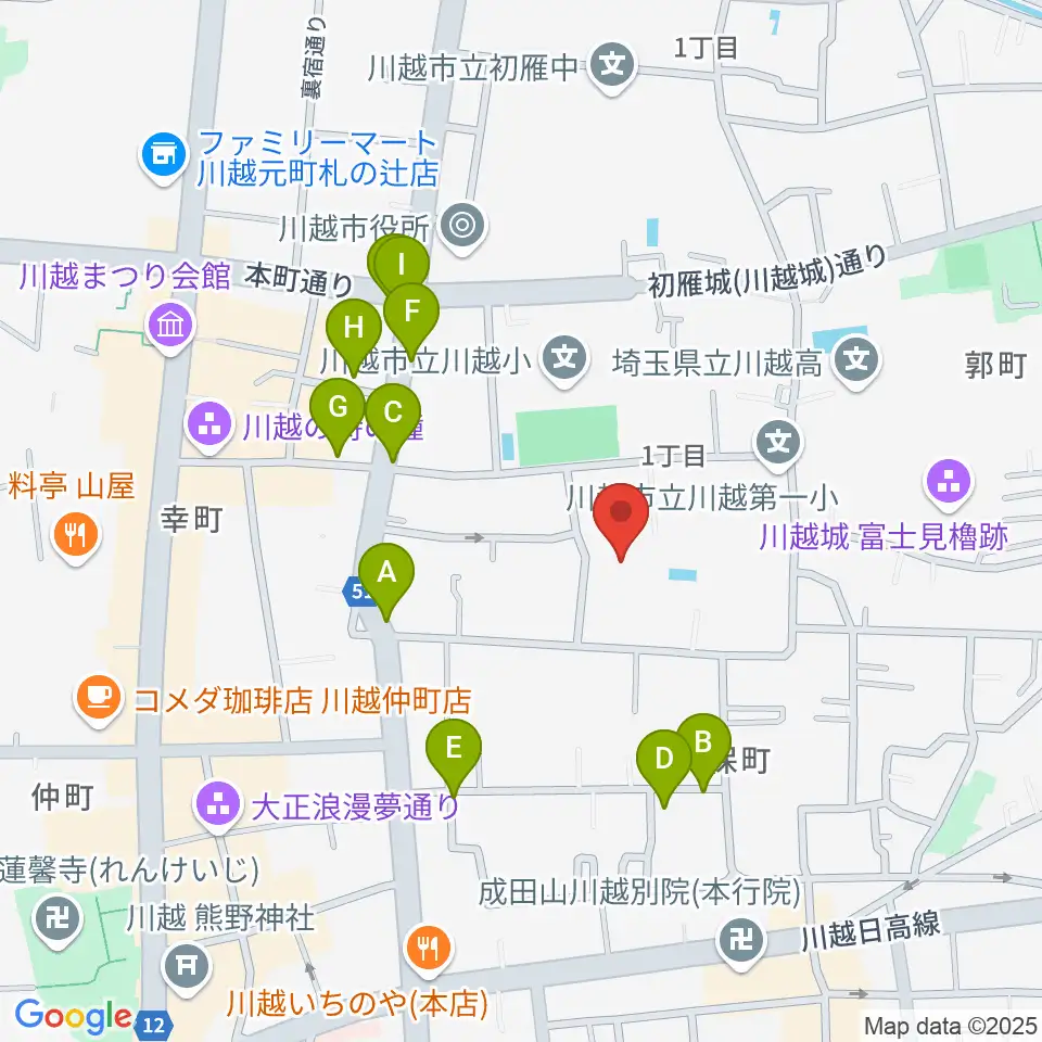 川越市やまぶき会館周辺のファミレス・ファーストフード一覧地図