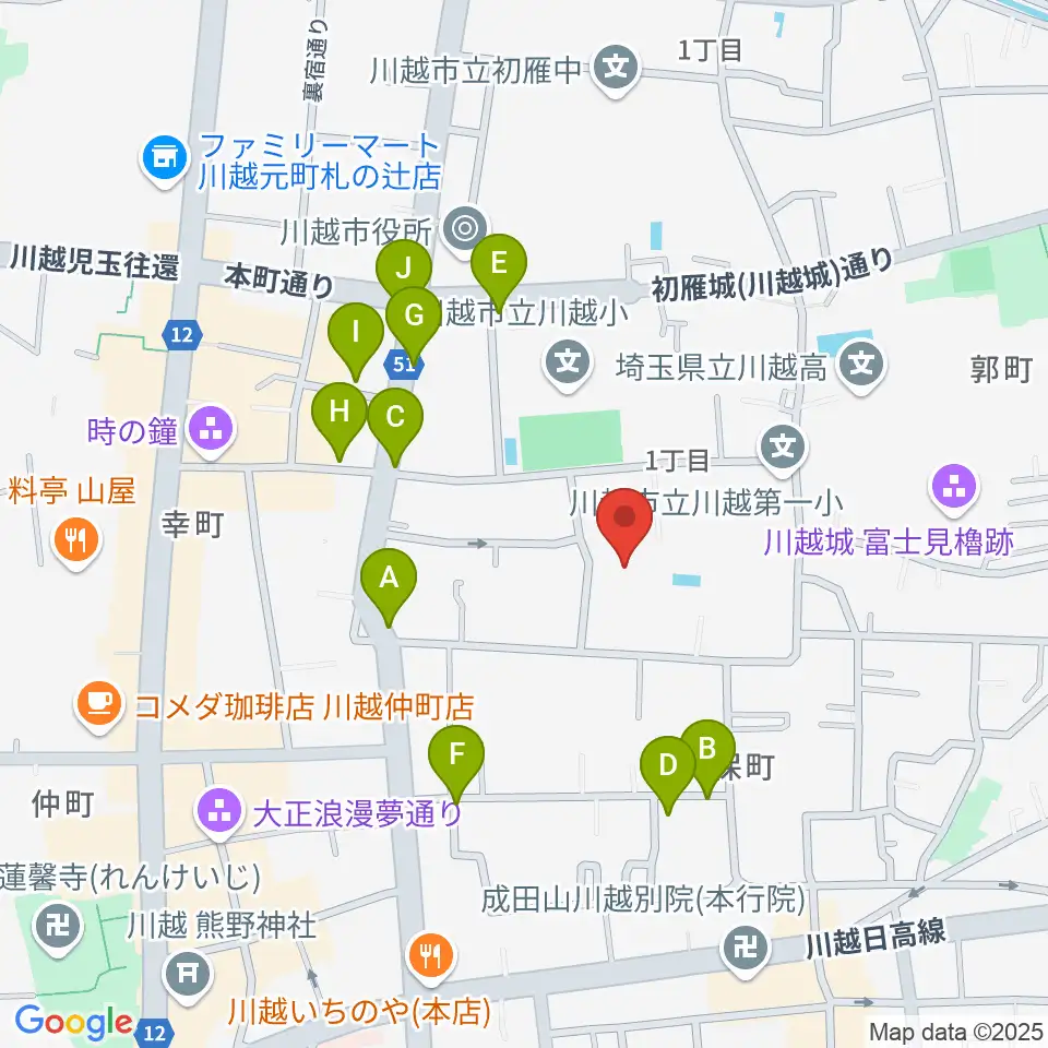 川越市やまぶき会館周辺のファミレス・ファーストフード一覧地図